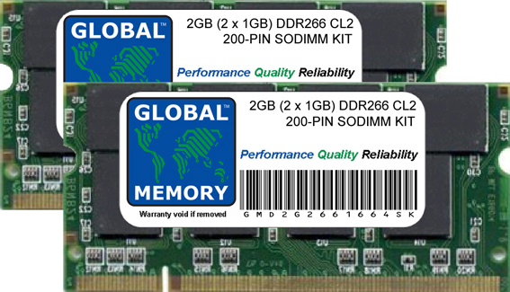 2GB (2 x 1GB) DDR 266MHz PC2100 200-PIN SODIMM MEMORY RAM KIT FOR SONY LAPTOPS/NOTEBOOKS